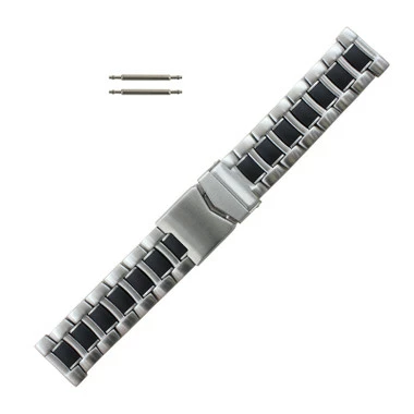 Silver Tone Stainless Steel 6 11/16 Inch Length Metal Watch Band With Black Accents 24mm 1 Silver Tone Stainless Steel 6 11/16 Inch Length Metal Watch Band With Black Accents 24mm