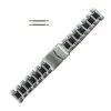 Silver Tone Stainless Steel 6 11/16 Inch Length Metal Watch Band With Black Accents 20mm