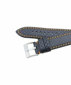 Hadley Roma Genuine Leather Carbon Fiber Style Watch Band 22mm Black With Orange Stitching 7 7/8 Inch Length -Cheap Watch Bands Store IMG 4469F1.2 02532.1659442700