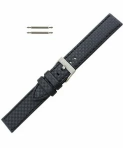 Hadley Roma Genuine Leather 22mm Black Carbon Fiber Style Watch Band 7 7/8 Inch Length