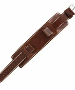 Brown Leather Wide Watch Band 20mm Stitched 7 1/2 Inch Length