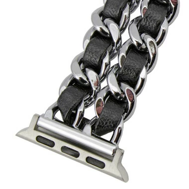 Silver Tone Stainless Steel With Leather Weave Watch Band Made To Fit 38mm Apple® Watch 2 Silver Tone Stainless Steel With Leather Weave Watch Band Made To Fit 38mm Apple® Watch - Image 2