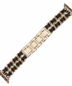 Rose Gold Tone Stainless Steel With Black Leather Weave Watch Band Made To Fit 42mm Apple® Watch