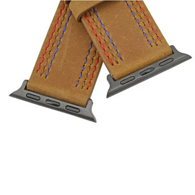 Brown Triple Stitched Leather Watch Band Made To Fit 42mm Apple® Smart Watch 5 Brown Triple Stitched Leather Watch Band Made To Fit 42mm Apple® Smart Watch - Image 5