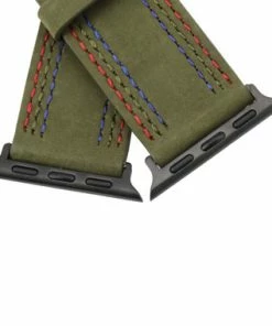 Olive Green Triple Stitched Leather Watch Band Made To Fit 42mm Apple® Smart Watch -Cheap Watch Bands Store apple watch band 5123 38photo5 78704.1659986040
