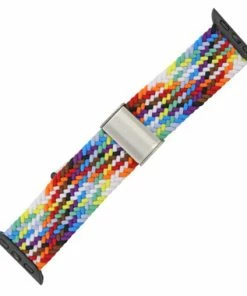 Rainbow Braided Nylon Elastic Watch Band Made To Fit 42mm Apple® Watch