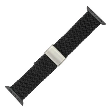 Black Braided Nylon Elastic Watch Band Made To Fit 38mm Apple® Watch 1 Black Braided Nylon Elastic Watch Band Made To Fit 38mm Apple® Watch