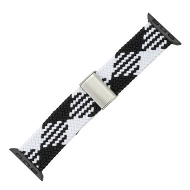 Black And White Braided Nylon Elastic Watch Band Made To Fit 42mm Apple® Watch 1 Black And White Braided Nylon Elastic Watch Band Made To Fit 42mm Apple® Watch
