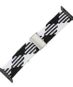 Black And White Braided Nylon Elastic Watch Band Made To Fit 38mm AppleĀ® Watch
