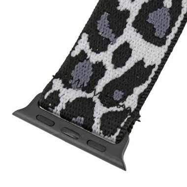 White Leopard Print Elastic Nylon Watch Band Made To Fit 42mm Apple® Watch 2 White Leopard Print Elastic Nylon Watch Band Made To Fit 42mm Apple® Watch - Image 2