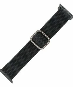Cheap Watch Bands Store 25 Black Elastic Nylon Watch Band With Crystal Buckle Made To Fit 42mm AppleĀ® Watch