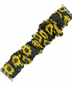Sunflower Print Elastic Scrunchie Style Watch Band Made To Fit 42mm Apple® Watch