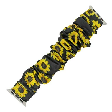 Sunflower Print Elastic Scrunchie Style Watch Band Made To Fit 42mm Apple® Watch 1 Sunflower Print Elastic Scrunchie Style Watch Band Made To Fit 42mm Apple® Watch