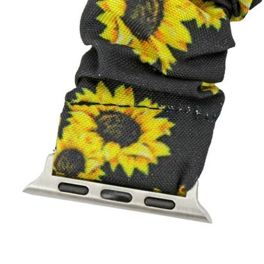 Sunflower Print Elastic Scrunchie Style Watch Band Made To Fit 38mm Apple® Watch 2 Sunflower Print Elastic Scrunchie Style Watch Band Made To Fit 38mm Apple® Watch - Image 2