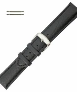 Hadley Roma Black 22mm Shrunken Grain Leather Watch Strap 7 1/2 Inch Length