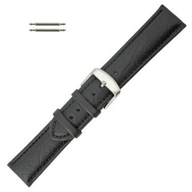 Hadley Roma Black 22mm Shrunken Grain Leather Watch Strap 7 1/2 Inch Length 1 Hadley Roma Black 22mm Shrunken Grain Leather Watch Strap 7 1/2 Inch Length