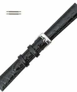 14mm Leather Watch Band Black Crocodile Grain 6 3/4 Inch Length
