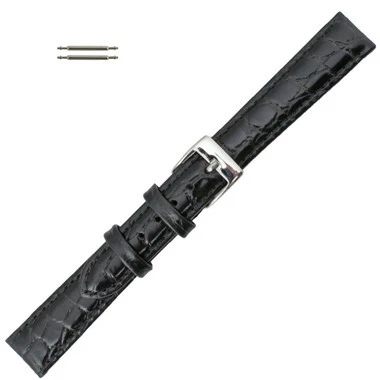 14mm Leather Watch Band Black Crocodile Grain 6 3/4 Inch Length 1 14mm Leather Watch Band Black Crocodile Grain 6 3/4 Inch Length