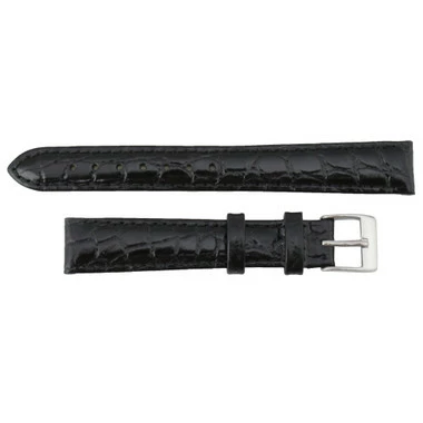 14mm Leather Watch Band Black Crocodile Grain 6 3/4 Inch Length 2 14mm Leather Watch Band Black Crocodile Grain 6 3/4 Inch Length - Image 2