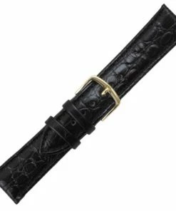Hadley Roma Croco Grain Black 20mm Padded Stitched Watch Strap 9 Inch Length