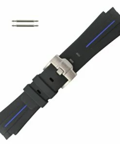 Black With Blue Stripe Silicone 21MM Made To Fit Rolex® Curved End Watch Band 7 Inch Length