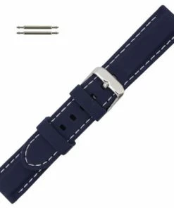 Dark Blue 22mm Silicone Watch Band Sport Strap With White Stitching 8 Inch Length