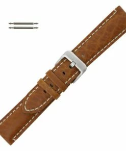 20mm Brown Camel Grain Leather Watch Band With White Stitching 7 3/8 Inch Length