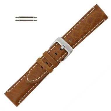 20mm Brown Camel Grain Leather Watch Band With White Stitching 7 3/8 Inch Length 1 20mm Brown Camel Grain Leather Watch Band With White Stitching 7 3/8 Inch Length