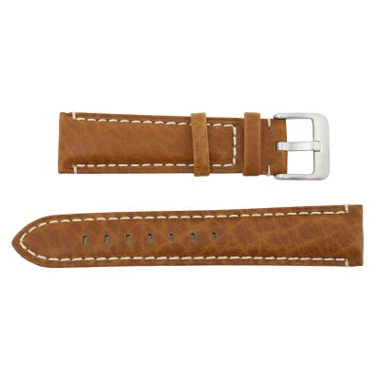 20mm Brown Camel Grain Leather Watch Band With White Stitching 7 3/8 Inch Length 2 20mm Brown Camel Grain Leather Watch Band With White Stitching 7 3/8 Inch Length - Image 2