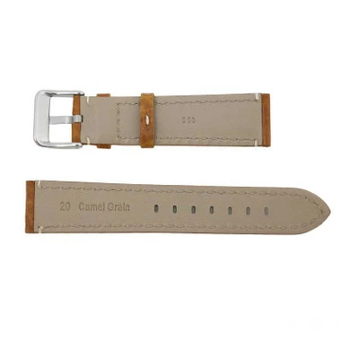 20mm Brown Camel Grain Leather Watch Band With White Stitching 7 3/8 Inch Length 3 20mm Brown Camel Grain Leather Watch Band With White Stitching 7 3/8 Inch Length - Image 3