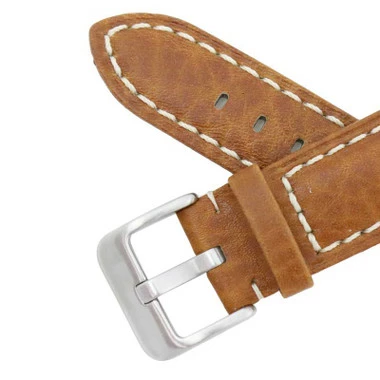 20mm Brown Camel Grain Leather Watch Band With White Stitching 7 3/8 Inch Length 4 20mm Brown Camel Grain Leather Watch Band With White Stitching 7 3/8 Inch Length - Image 4