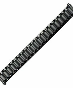 Black Metal Expansion 6 1/2 To 9 Inch Length Watch Band With Curved Expandable Ends To Fit 18 To 22mm