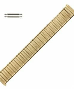Hadley Roma Yellow Gold Tone 6 1/2 To 9 1/2 Inch Length Expansion Metal Watchband With Expandable Ends To Fit 20 To 24mm
