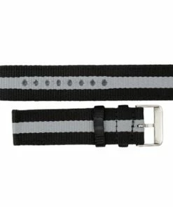 Hadley Roma Grey And Black Striped 24mm Nylon Watch Band 7 3/4 Inch Length -Cheap Watch Bands Store grey striped nylon watchband wb 987 22photo3 51514.1659442748