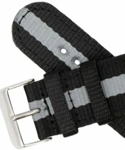 Hadley Roma Grey And Black Striped 24mm Nylon Watch Band 7 3/4 Inch Length -Cheap Watch Bands Store grey striped nylon watchband wb 987 22photo4 39222.1659442748