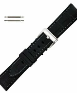 Black Leather 24mm Alligator Grain Stitched With Silicone Lining 7 7/8 Inch Length