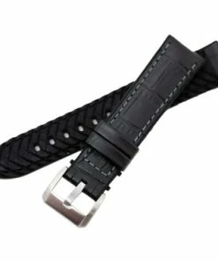 Black Leather 20mm Alligator Grain Stitched With Silicone Lining 7 7/8 Inch Length -Cheap Watch Bands Store leather silicone watchband 201 22photo7 61130.1659986017
