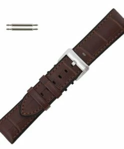 Brown Leather 24mm Alligator Grain Stitched With Silicone Lining 7 7/8 Inch Length