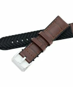 Brown Leather 24mm Alligator Grain Stitched With Silicone Lining 7 7/8 Inch Length -Cheap Watch Bands Store leather silicone watchband 202 22photo7 46820.1659986017