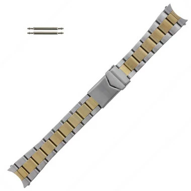 Metal Watch Band 7 1/4 Inch Length Two Tone Multiple Curved Ends 18 To 20mm 1 Metal Watch Band 7 1/4 Inch Length Two Tone Multiple Curved Ends 18 To 20mm