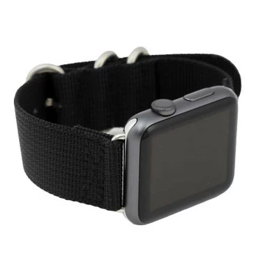 Black Nylon Watch Band Made To Fit 42mm Apple® Watch 5 Black Nylon Watch Band Made To Fit 42mm Apple® Watch - Image 5