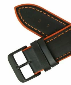 Hadley Roma Leather Watch Band Waterproof 18mm Black With Orange Stitching 7 7/8 Inch Length -Cheap Watch Bands Store orange and black leather watchband 1053 22photo4 98694.1659442742
