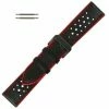 Hadley Roma Leather Watch Band Waterproof 20mm Black With Red Stitching 7 7/8 Inch Length