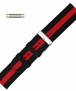 Hadley Roma Red And Black Striped 22mm Nylon Watch Band 7 3/4 Inch Length