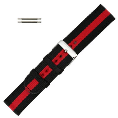 Hadley Roma Red And Black Striped 22mm Nylon Watch Band 7 3/4 Inch Length 1 Hadley Roma Red And Black Striped 22mm Nylon Watch Band 7 3/4 Inch Length