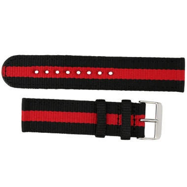 Hadley Roma Red And Black Striped 22mm Nylon Watch Band 7 3/4 Inch Length 2 Hadley Roma Red And Black Striped 22mm Nylon Watch Band 7 3/4 Inch Length - Image 2
