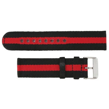 Hadley Roma Red And Black Striped 22mm Nylon Watch Band 7 3/4 Inch Length 3 Hadley Roma Red And Black Striped 22mm Nylon Watch Band 7 3/4 Inch Length - Image 3