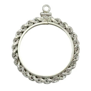 Coin Bezel 500 Italian Lira Sterling Silver Rope Edge Coin Frame Pendant 2 Coin Bezel 500 Italian Lira Sterling Silver Rope Edge Coin Frame Pendant - Image 2