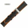 Black Leather 22mm Alligator Grain Stitched With Orange Silicone Lining 7 7/8 Inch Length