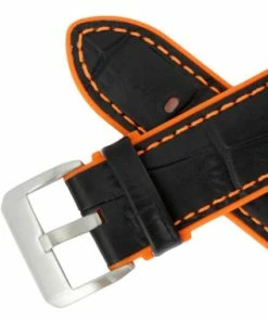 Black Leather 20mm Alligator Grain Stitched With Orange Silicone Lining 7 7/8 Inch Length -Cheap Watch Bands Store silicone leather watchband 203 20photo4 69052.1659986021